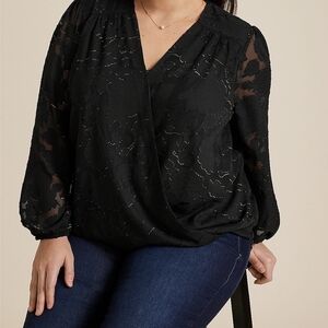 Maurices Metallic Jacquard Wrap Blouse
